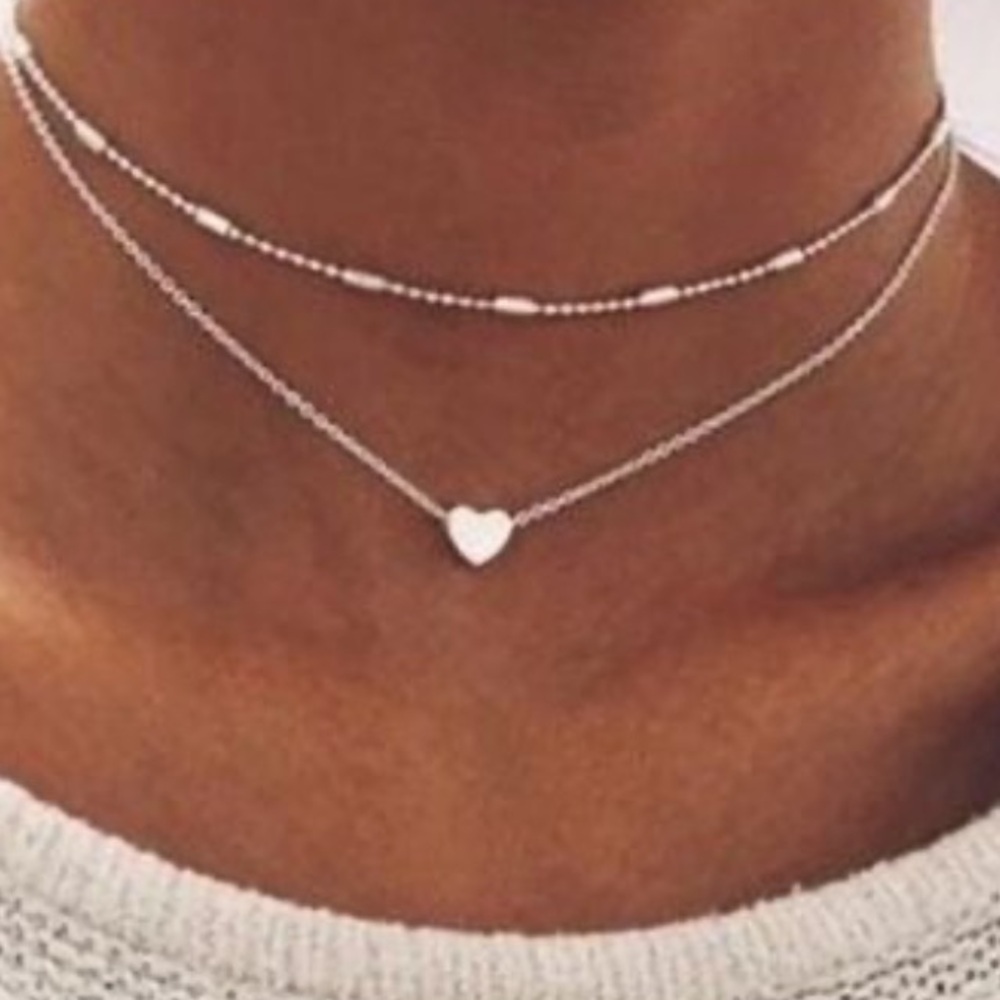 Double Layered Silver Heart Necklace